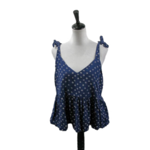 Gap Navy Blue/Cream Sleeveless Shoulder Tie Blouse Size Large
